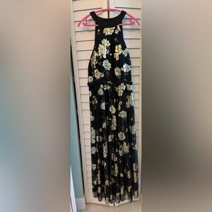 SHEIN Black Maxi Dress with Gold Floral Print